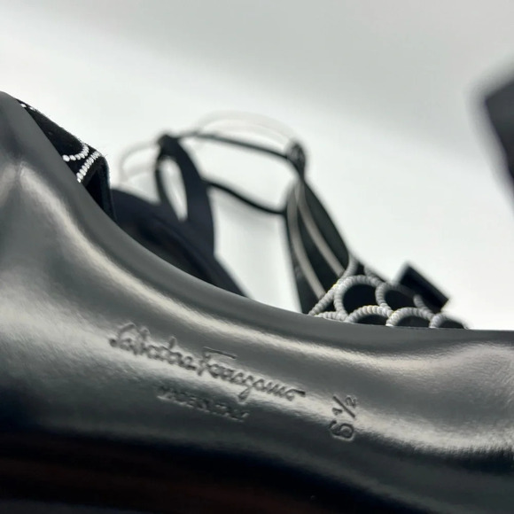 Salvatore Ferragamo Lascari Satin & Suede Rhinestone Sandal Women 6.5 - Picture 13 of 16